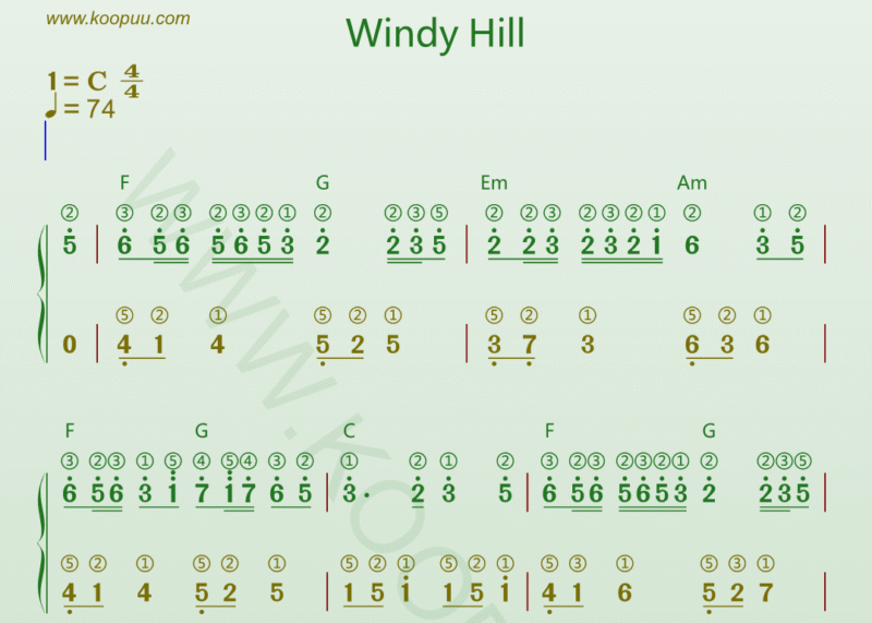 《Windy Hill 风之谷》精品钢琴谱带和弦、指法、高清打印版下载-靠谱音乐课堂