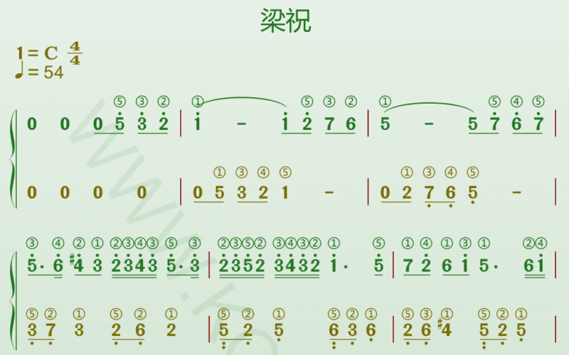 钢琴谱《梁祝》高清谱带指法和弦＋动态谱-靠谱音乐课堂