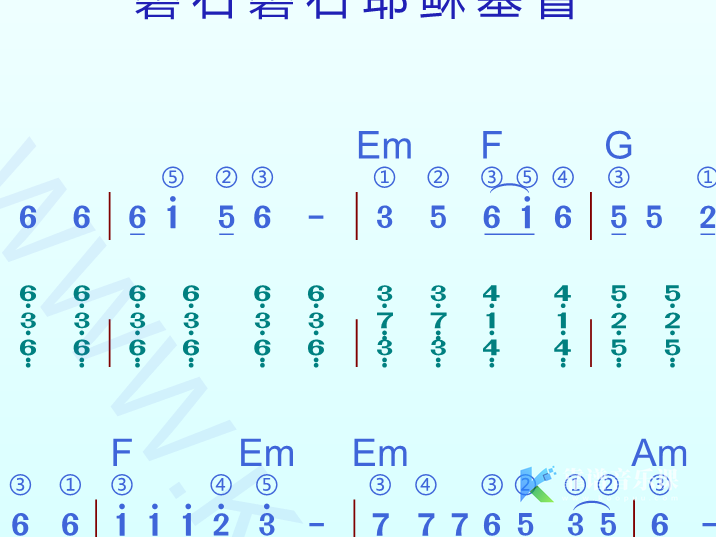 赞美诗歌谱《磐石磐石YSJD》高清谱带指法和弦＋动态乐谱-靠谱音乐课堂